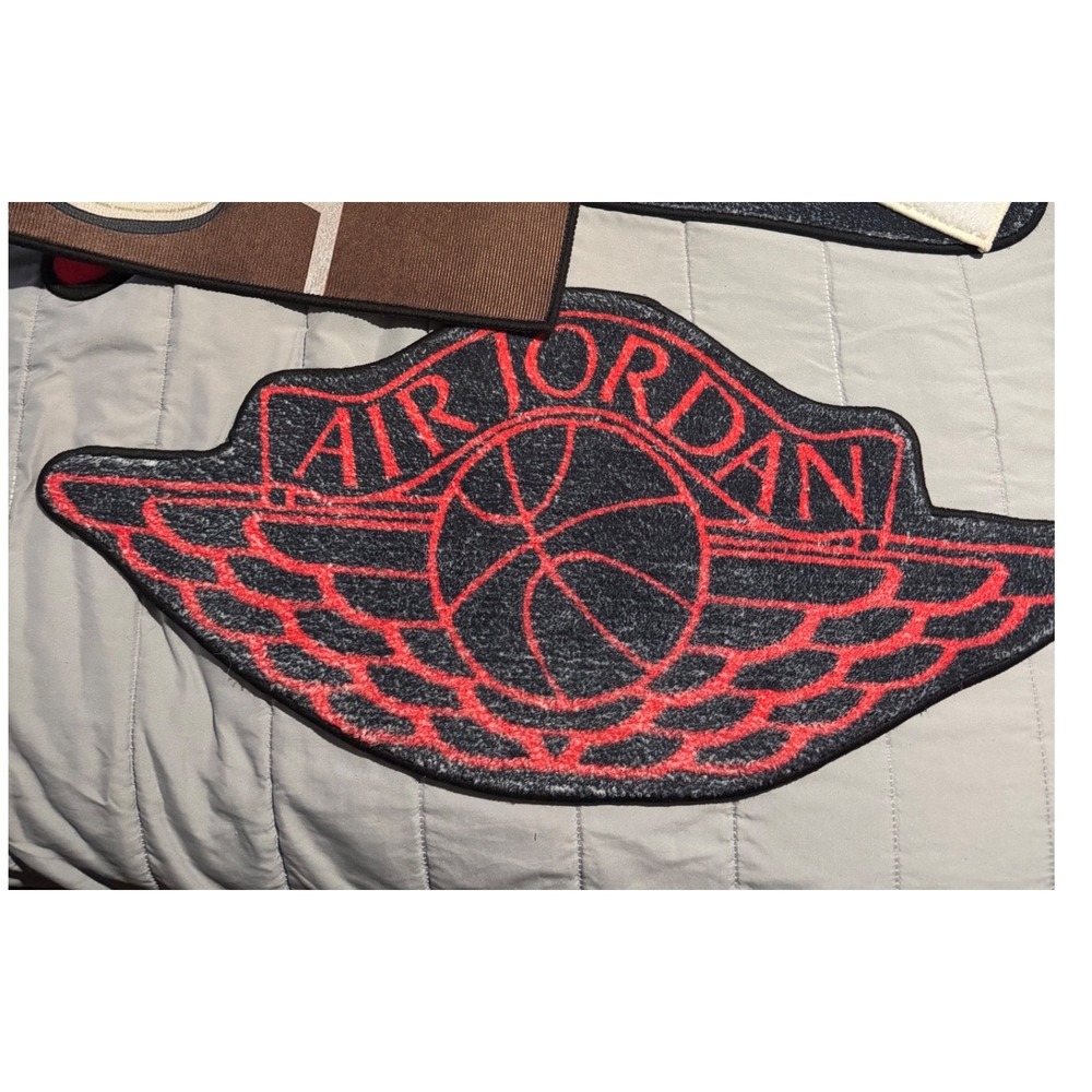 Air Jordan Wings Logo Rug Red Black Basketball Sneakerhead Floor Mat Decor